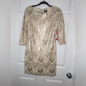 Vince Camuto Sequined Dress - Size 6 - Ivory and Gold - NWT but has flaws